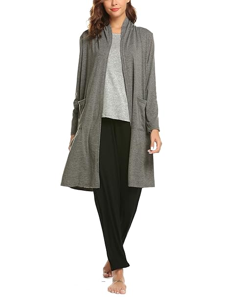 Brinol Damen Knopfleiste Nachtwäsche Casual V-Ausschnitt Nachthemd Langarm Classic Hausjacke Strickjacke Nachthemd S-XXL