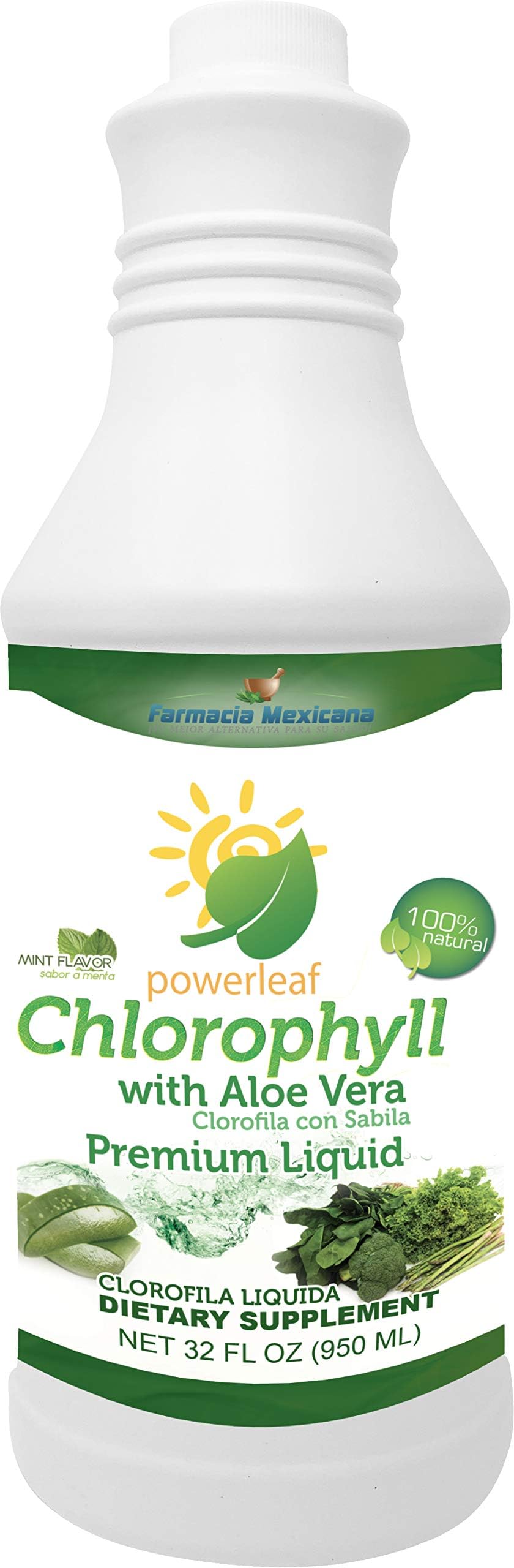 Chlorophyll Powerleaf Premium Liquid 32 oz - 100% Liquid Extract - Clorofila Liquida (with Aloe Vera & Mint)