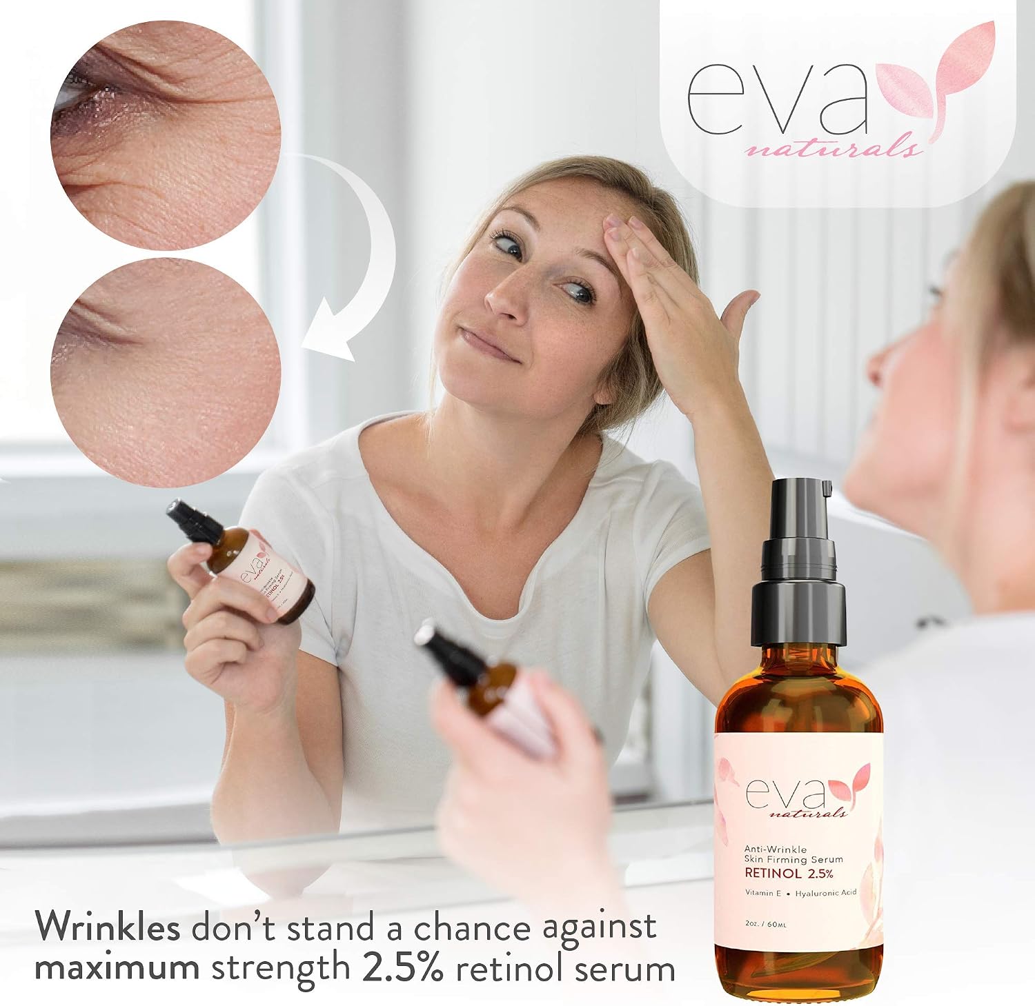 Retinol Serum 2.5% by Eva Naturals (60 ml, Double-Sized Bottle), Best Anti-Aging Serum, Minimizes Wrinkles - Image 3