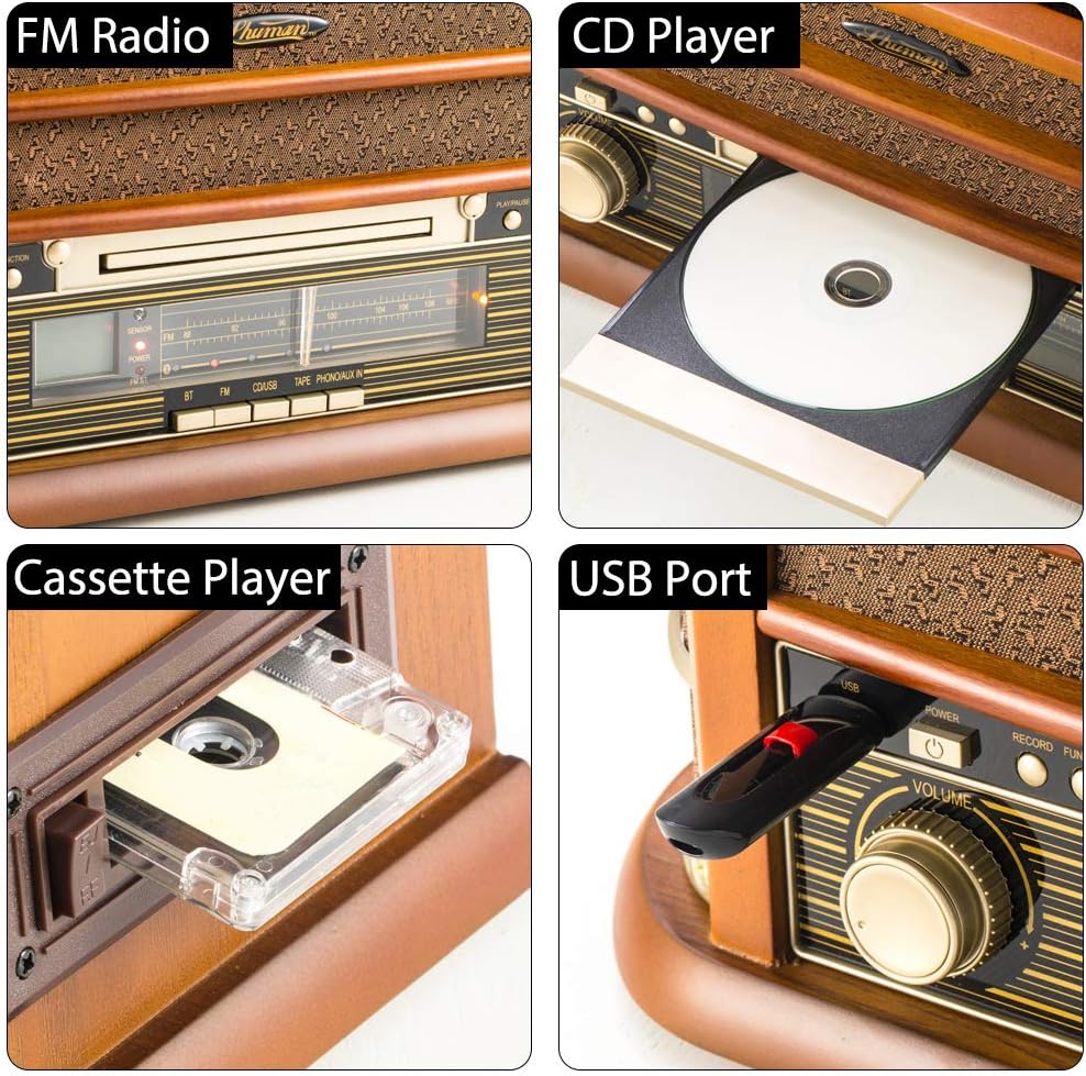 Shuman Retro 8-in-1 Music Centre Record Player, Wireless Connection, Home Audio Centre with Remote Control - Image 5