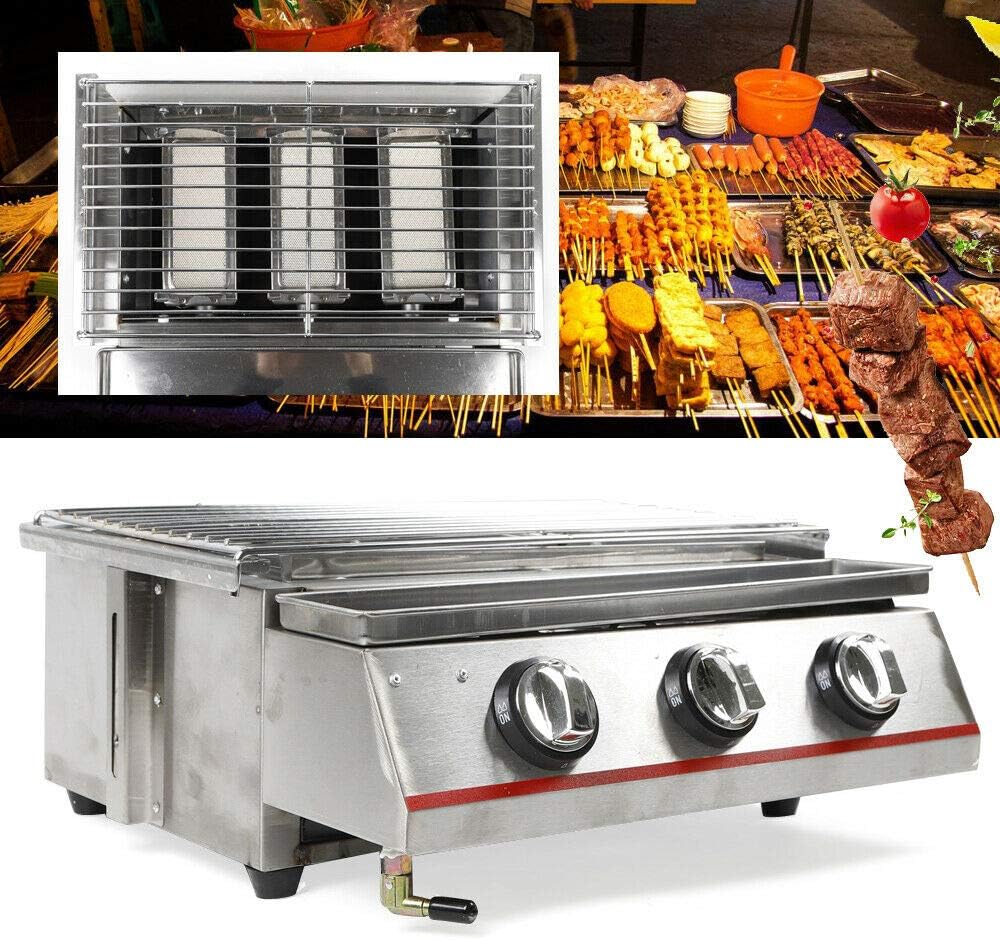 Review QIZHI 3 Burner Gas Grill Stainless Steel Barbeque Gas Grill Cooker Outdoor Grills