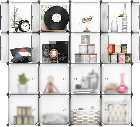 LANGRIA 16 modulares Regal mit transparenten Türen und Würfeldesign für