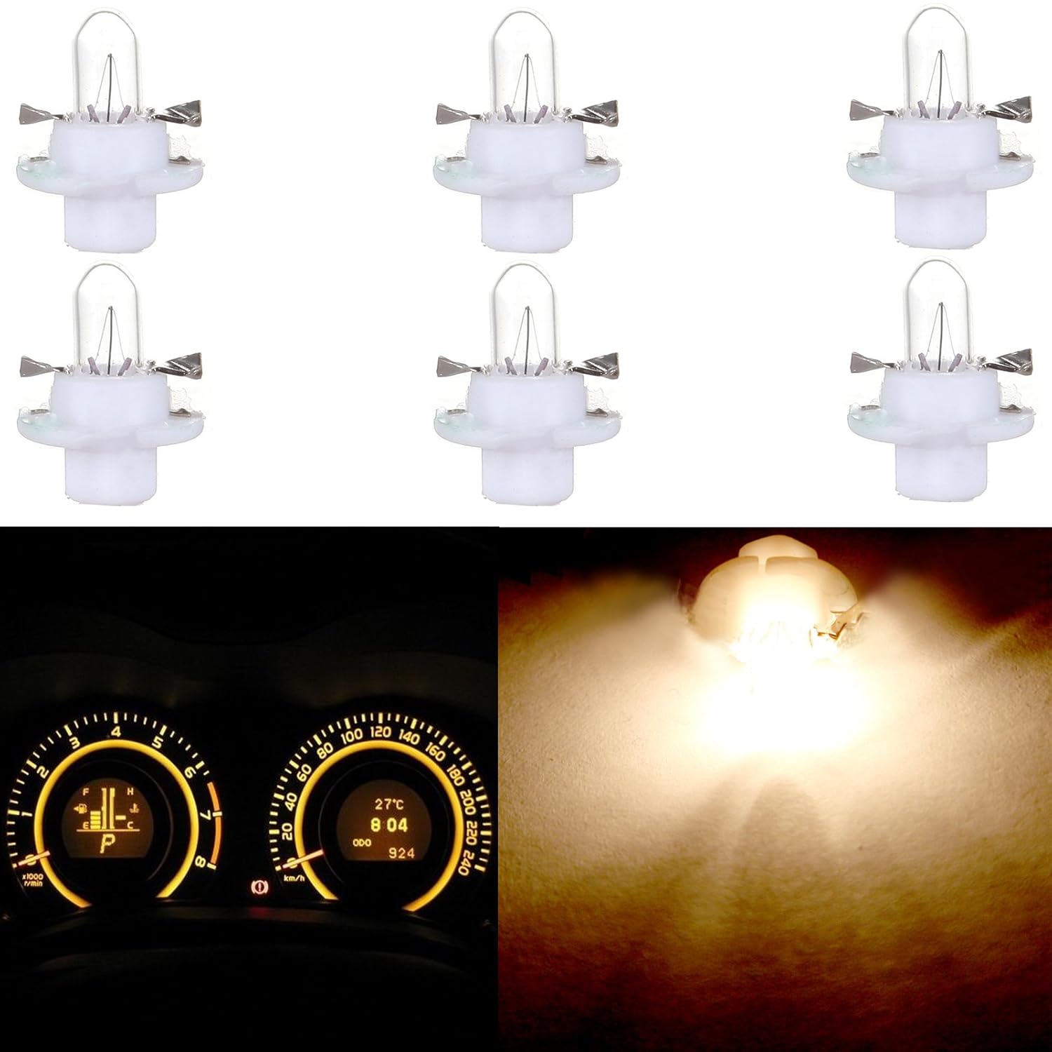 cciyu 6 Pack T5 B8.4D 5050 LED SMD Warm White Replacement fit for BMW Dodge Benz Dashboard Gauge Cluster LED Light Bulbs