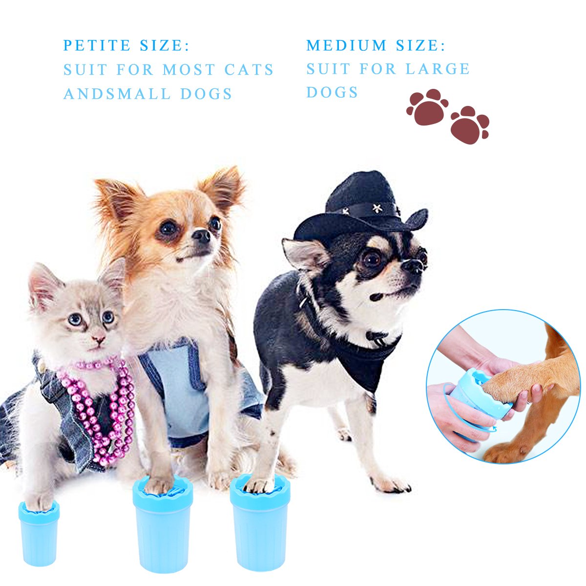 Pulitore per animali domestici, pulitore per cani portatile. Tazza di detergente per piedi per cani e gatti in silicone - blu