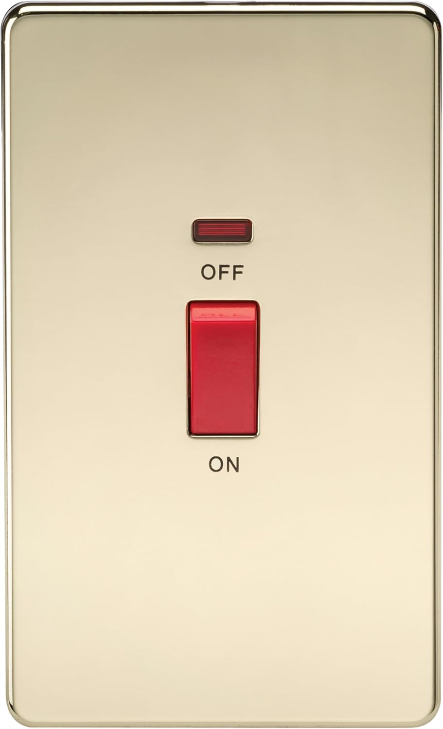 Knightsbridge SF8332NPB Screwless 45 A 2-Gang DP Switch, Polished Brass with Neon