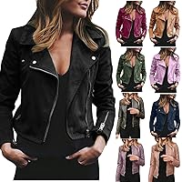 Women's Jacket Retro Faux Leather Zipper Jackets Casual Long Sleeve Open Front Cardigan Short Suit Jacket Coat Tops