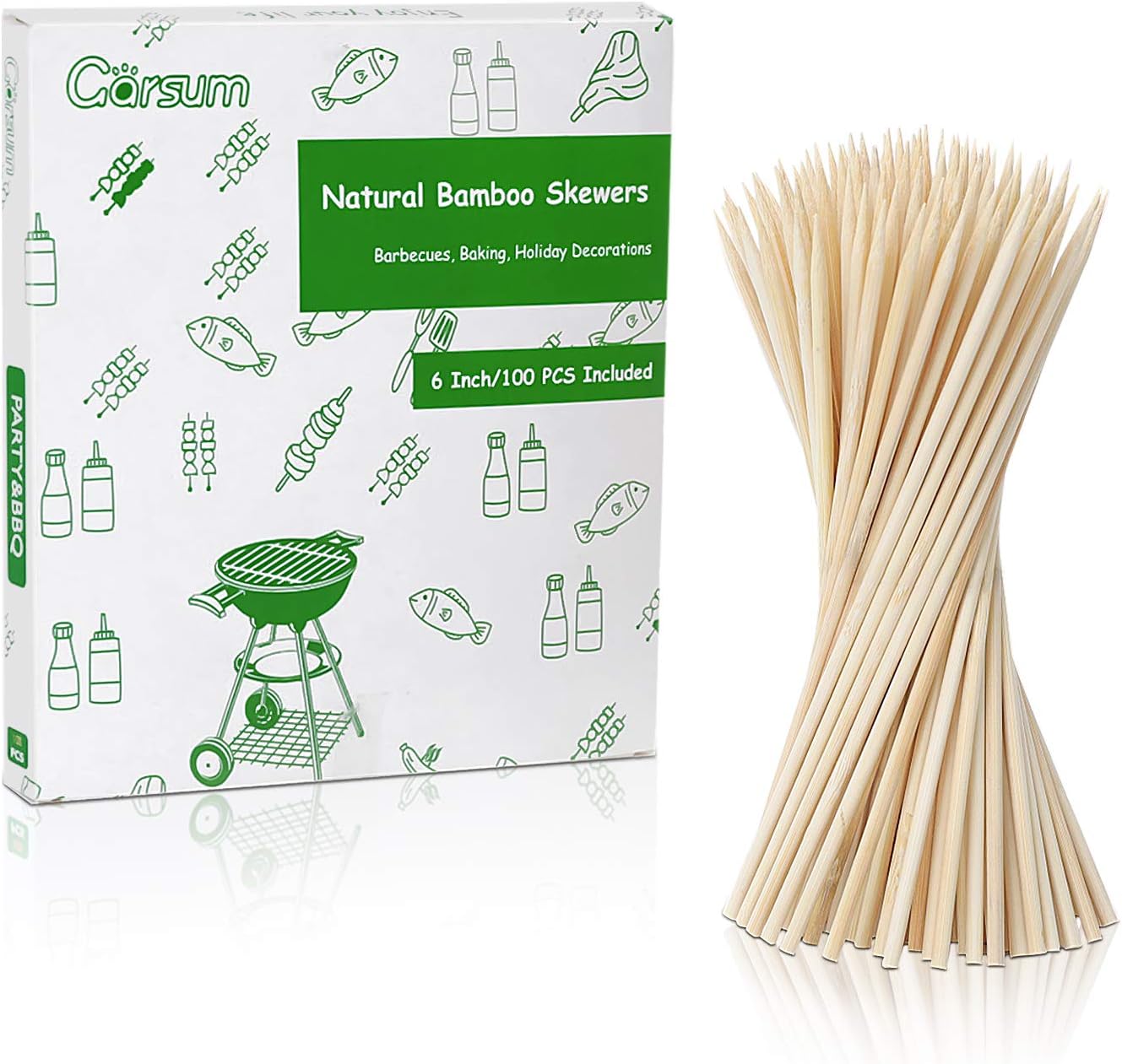 Garsum Natural BBQ Bamboo Skewers, Wooden Skewers for Assorted Fruits, Kebabs, Grill, Highly Renewable Natural Resources, Suitable for Kitchen, Party, Food Catering and Crafting 6