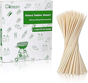 Garsum Natural BBQ Bamboo Skewers, Wooden Skewers for Assorted Fruits, Kebabs, Grill, Highly Renewable Natural Resources, Suitable for Kitchen, Party, Food Catering and Crafting 6