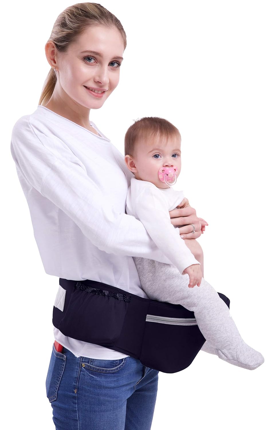 ThreeH Baby Hip Seat Carrier 15mm Sitting Cushion Adjustable Belt Three Pockets Convenient Waist Stool BC27 Navy