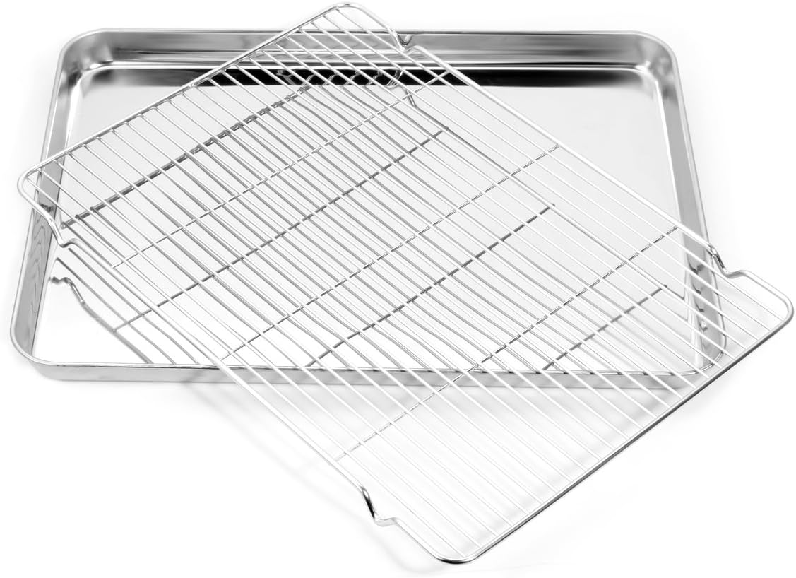 Zacfton Baking sheets Rack Set, Cookie pan Nonstick Cooling Rack & Cookie sheets Rectangle Size 16 x 12 x 1inch, Stainless Steel & Non Toxic & Healthy, Superior Mirror Finish & Easy Clean: Kitchen & Dining