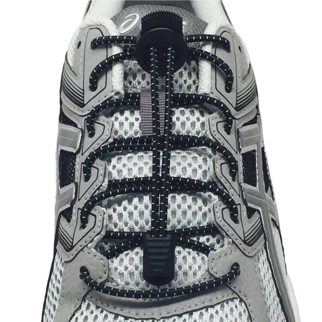 Naomo No Tie Laces Elastic Easy Tie Shoe Laces for Adults and Kids Running Shoes 2 Colours (2 Pair Black&Flash)