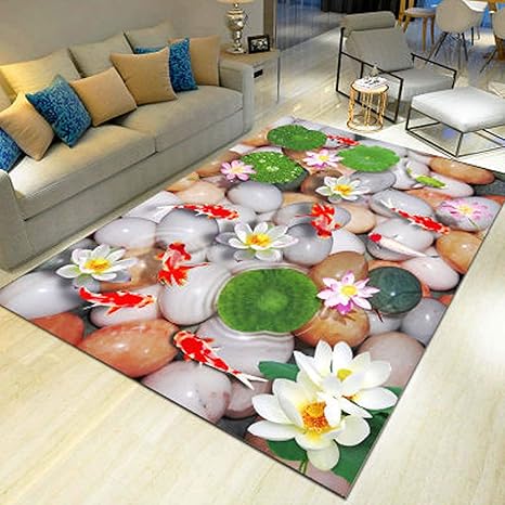 Amazon クリエイティブ3dジェイドストーンゴールドフィッシュカーペット 廊下玄関マットアンチ スリップバスルームエリアラグ 吸収水キッチンマット ラグ カスタマイズ可能 Size 140x0cm 55x79inch 玄関マット オンライン通販