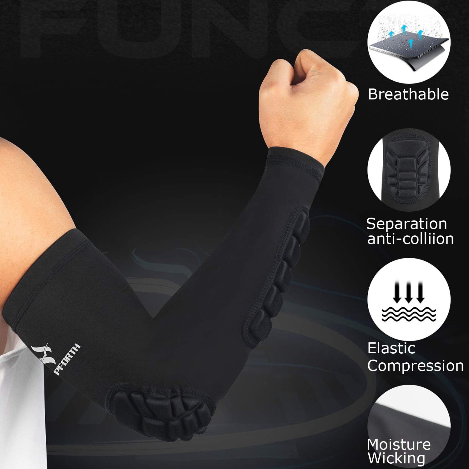 HOPEFORTH 2PCS Padded Elbow Forearm Sleeves Compression Arm Protective Support : Clothing