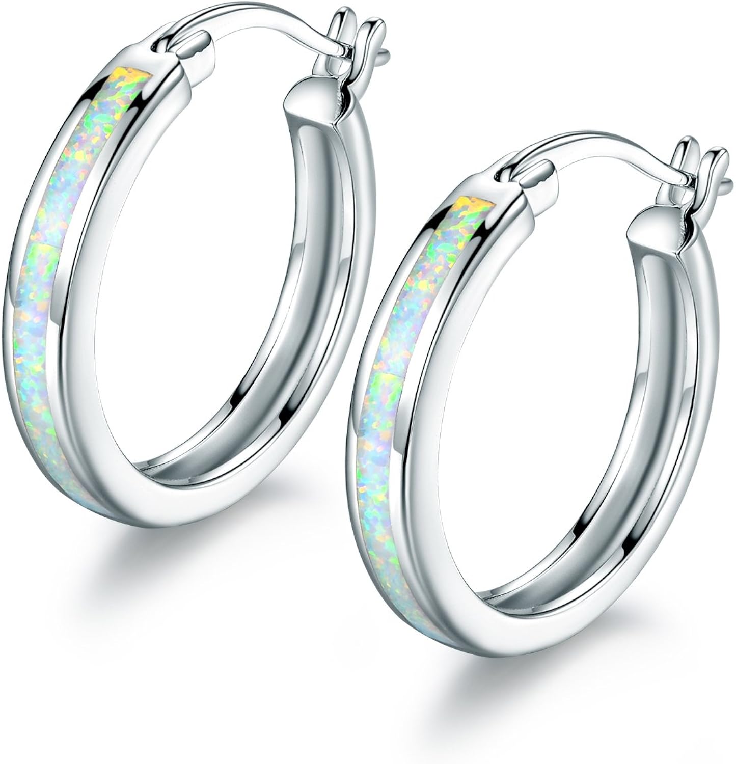 Barzel 18K Rose Gold Plated Created Opal Hoop Earring