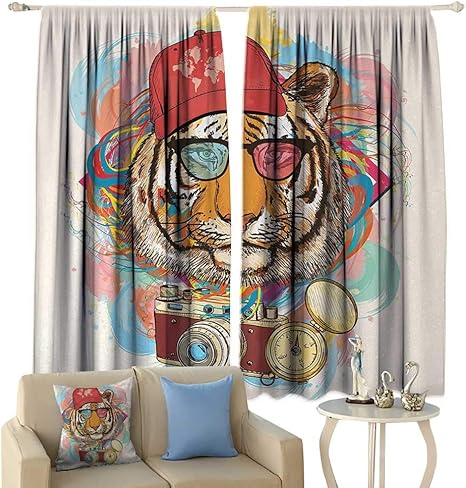 Amazon Co Jp Hobeauty アニマル 部屋を暗くするワイドカーテン 背景にキリンの手描きイラスト 防水 ウィンドウカーテン アボカドグリーンとライトキャラメル W96 X L72 Inch ホーム キッチン