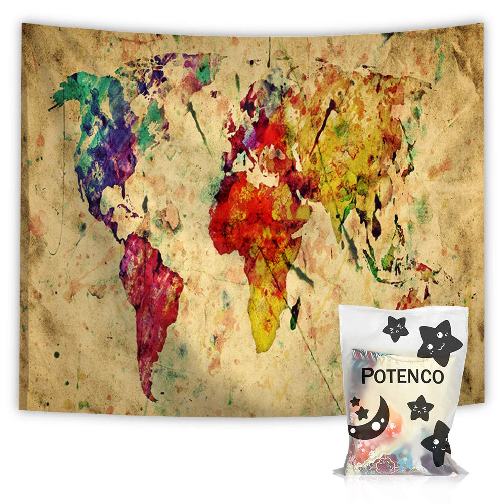 POTENCO Blankets, World Map Picnic Mat Medieval Educational Tapestry Wall Hanging Beach Towel (D, 230150cm)