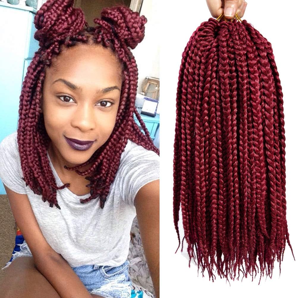VRHOT 6Packs 12 inch Box Braids Crochet Hair Pre Looped Synthetic Hair Extensions Dreadlocks Burgundy Crochet Braids Braiding Hair Small 3S Braid for Black Women (12 inch, BG#)