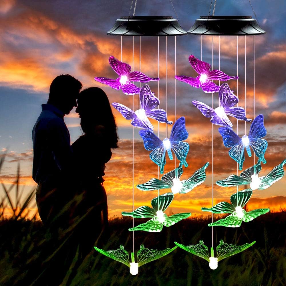 N-A Outdoor Wind Chime, Solar Lights Chimes Butterfly Wind Chimes Color Changing Solar Power Wind Chime Outdoor Decor, Yard Decorations Solar Light Mobile Unique Wind Chimes, Wind Bell Light（2pack） : Garden & Outdoor