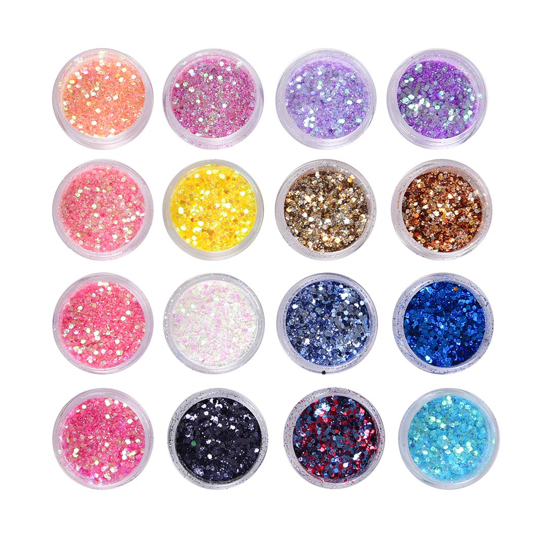 Unicorn Holographic glitter 16 color, face body hair and nails Holographic glitter powder, cosmetic glitter,hexagonal heart-shaped star