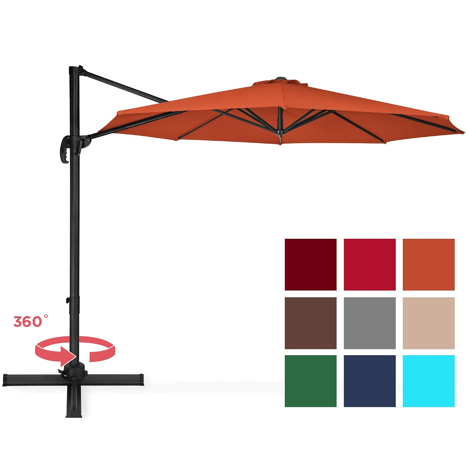 Light Blue Best Choice Products 10 Foot 360 Degree Rotating Aluminum Polyester Cantilever Offset Market Patio Umbrella Shade W Easy Tilt And Smooth Gliding Handle Umbrellas