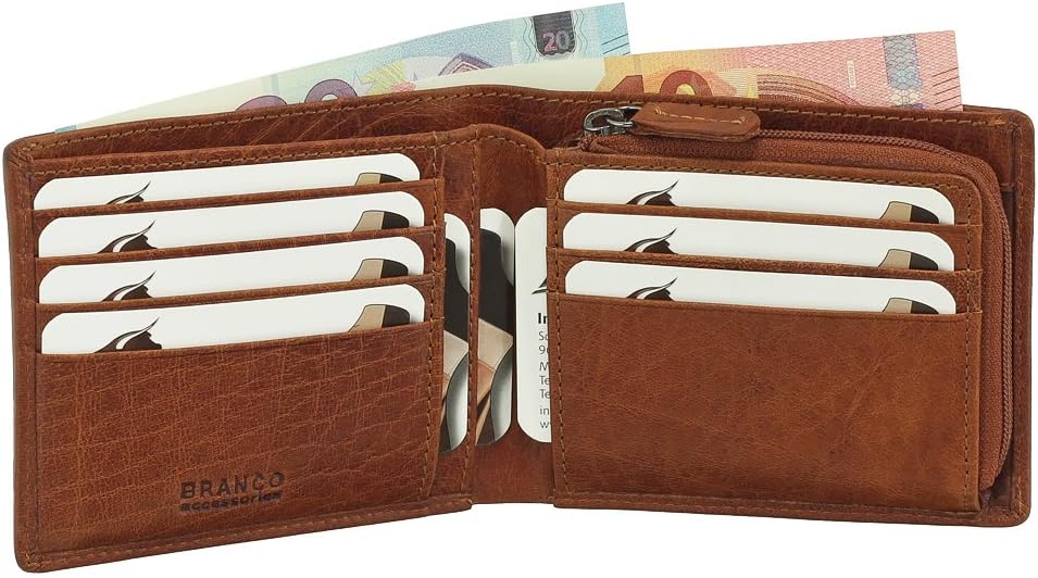 Luxury Leather Wallet Purse Coin Purse with Zip Various Colours 12 cm Black/Brown/cognac