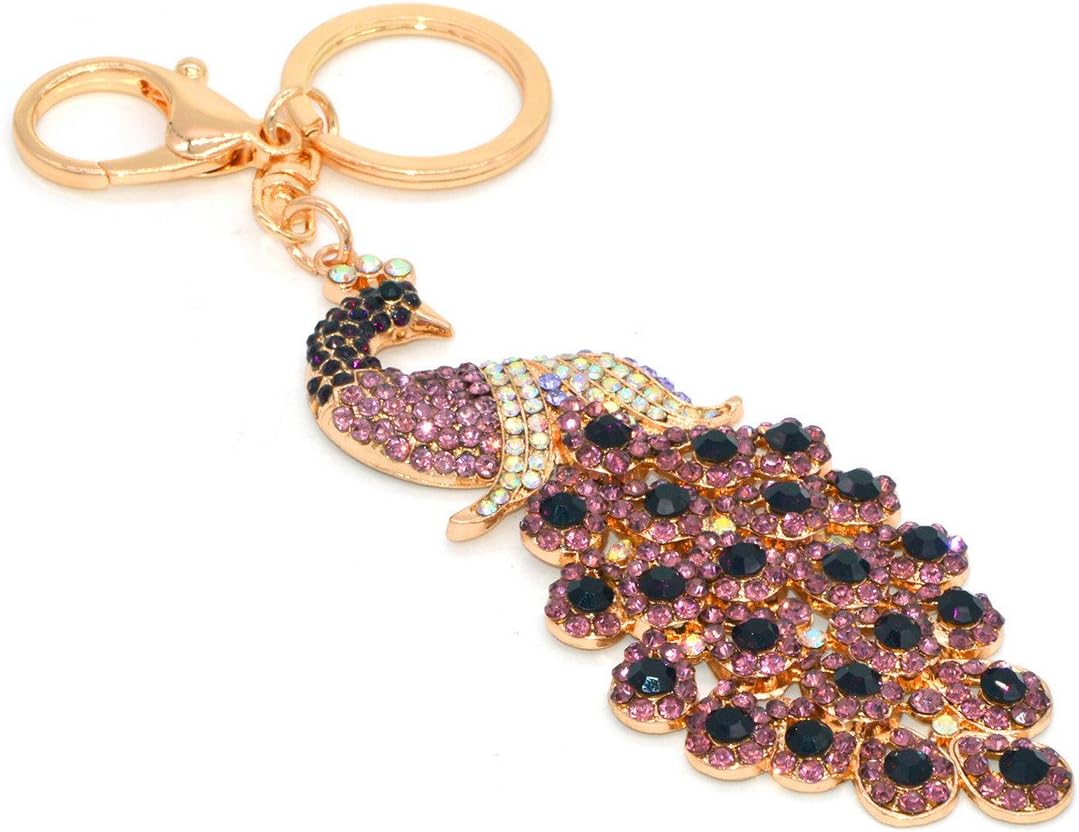 Peacock Metal Bling Crystals Rhinestone Keychain Alloy Keyring Keyfob Charm for Handbags Wine Red, 10.5cm/4.13inch - Image 3