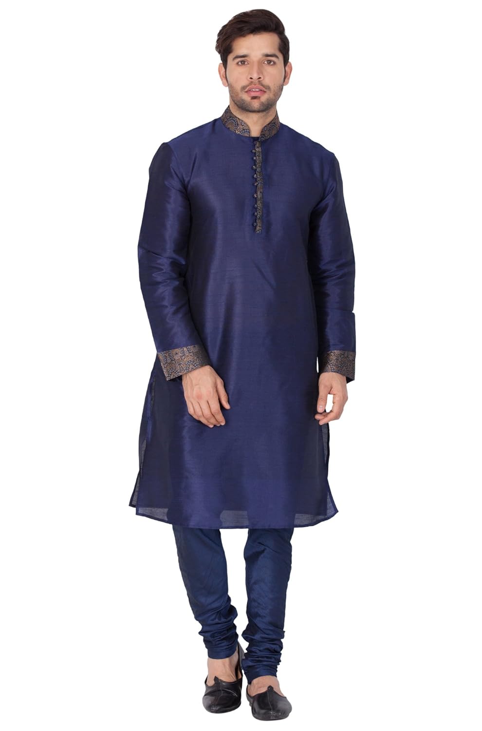 vastramay men cotton silk kurta and pyjama set (navy blue_vasmknb017npnb)