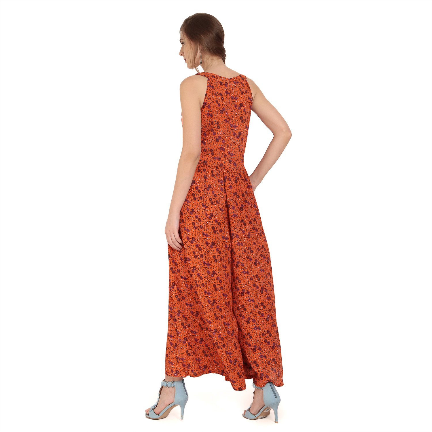 abiti bella women's rayon floral jumpsuit (orange)