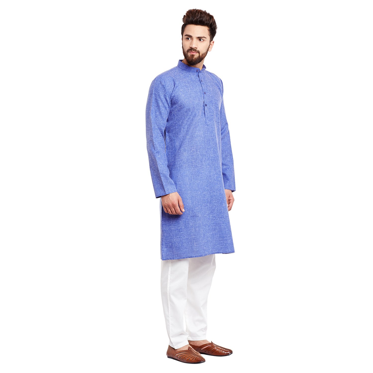 sojanya (since 1958) men's indigo blue cotton linen kurta pyjama