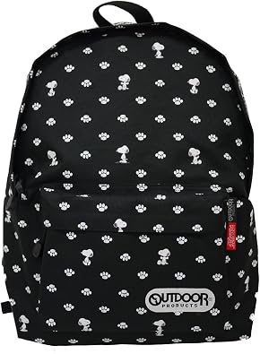 Amazon Co Jp アウトドアプロダクツ Outdoor Products リュック スヌーピー コラボ Sy3 3 キャラクター 可愛い リュックサック Sy417 Black 足跡柄 シューズ バッグ