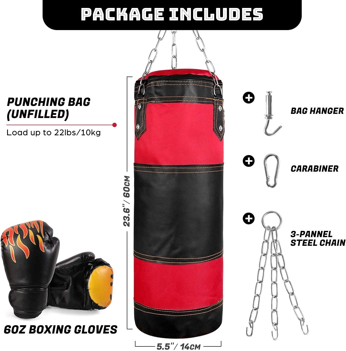 Odoland 7-in-1 Punching Bag Heavy Bag UNFILLED Set with 6oz Punching Gloves and Hand Wrist Protective Sleeves for Kids Youth, 2FT MMA Muay Thai Boxing Heavy Punching Training Bag : Sports & Outdoors