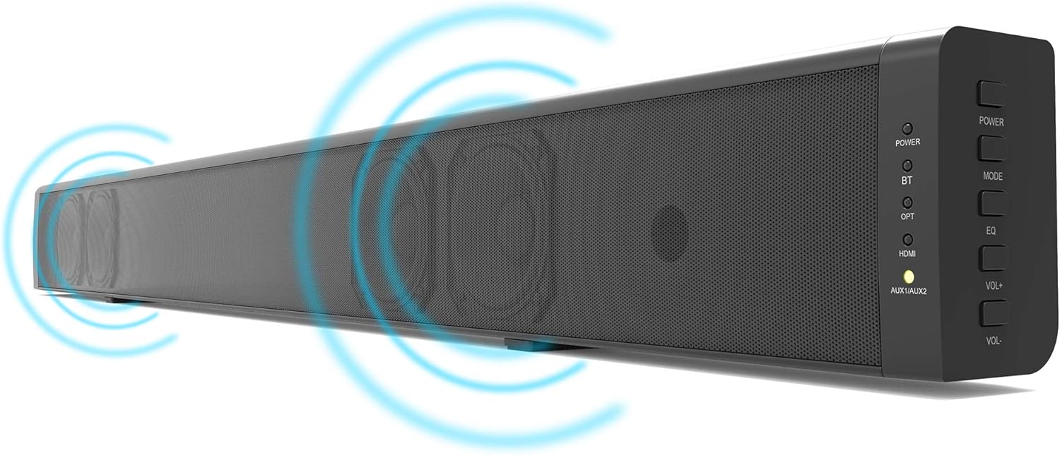 Barre de Son Bluetooth avec HDMI ARC pour TV, LONPOO 2.0 Canaux Haut