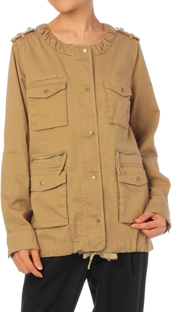 Amazon Co Jp グローブ Grove ノーカラーミリタリージャケット ベージュ系 053 02 M 服 ファッション小物