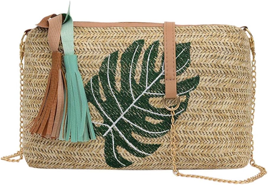 Women's Straw Woven Rattan Handbags Tassel Beach Tote Bag Retro Shoulder Bag Boho Woven Crossbody Messenger Bags