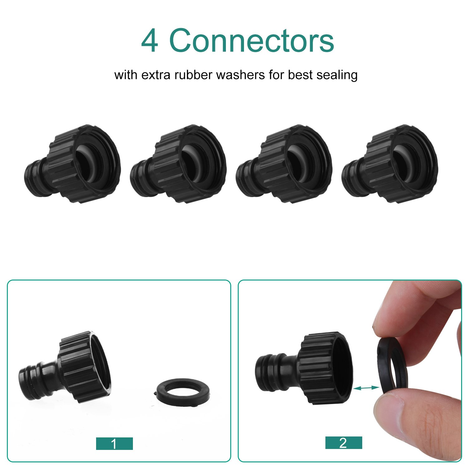 bedee 4 Way Garden Hose Splitter, 4 Way Garden Hose Connector Garden Tap Adaptor Faucet Splitter Outdoor Utility Tap Connector with 4 Connectors/4 Individual Water Valve/8 Rubber Washers for Garden Irrigation Watering