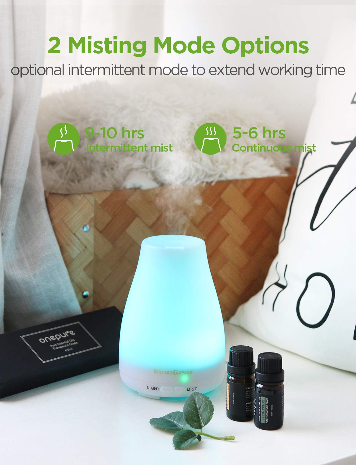 InnoGear Essential Oil Diffuser with Oils, 150ml Aromatherapy Diffuser with 6 Essential Oils Set, Aroma Cool Mist Humidifier Gift Set, White : Beauty