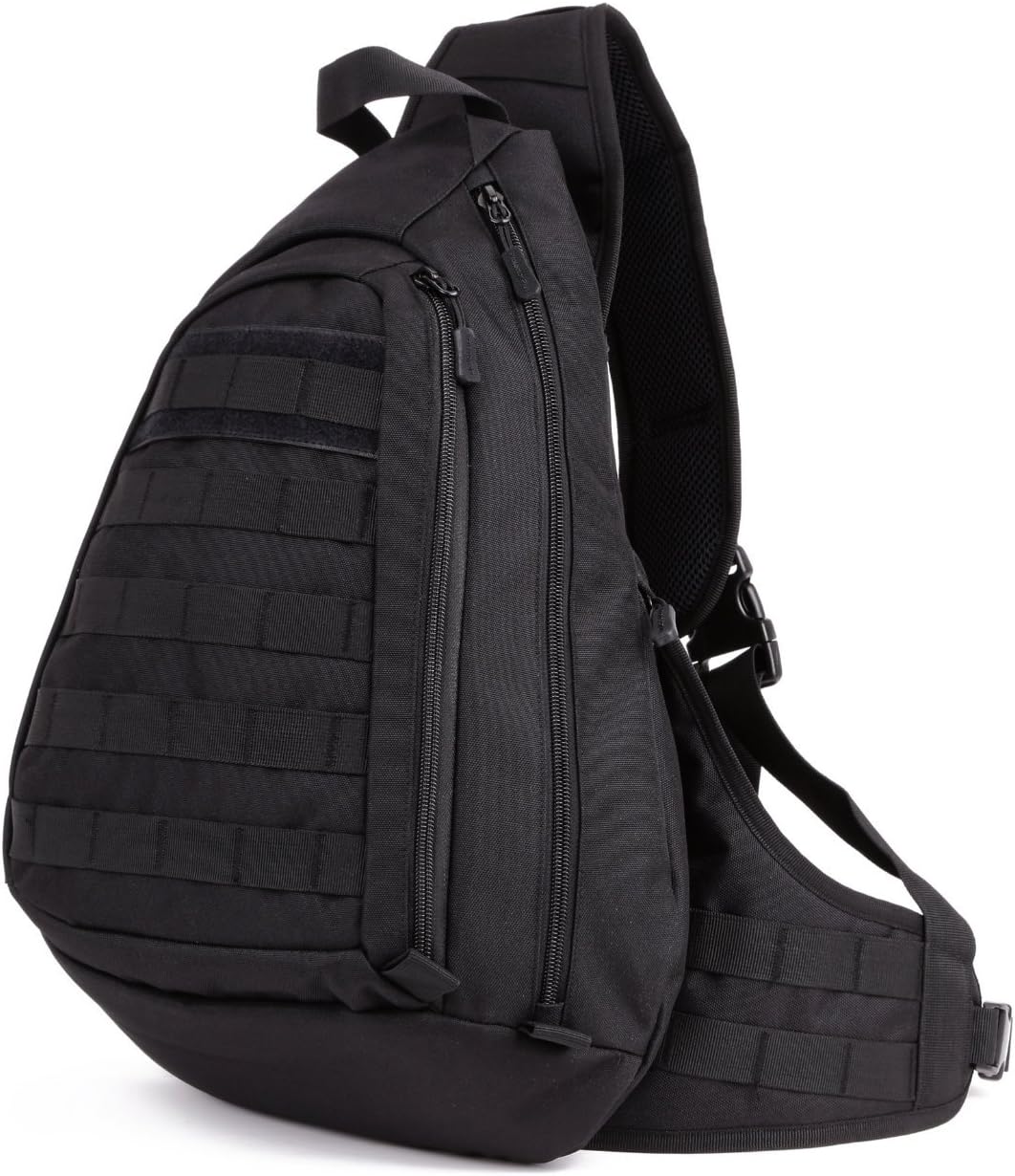 HUNTVP Tactical Military Chest Backpack Crossbody Sling Pack Molle Rucksack Large Laptop Daysack for Camping Cycling Riding Hunting Black