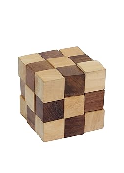 Desi Toys Handcrafted Wooden Snake Cube Puzzle Game, Brown