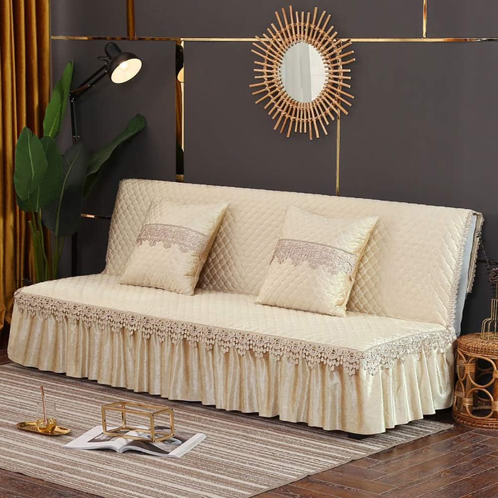 Quilted Armless Futon Cover Sofa Bed Cover with Skirt,Thicker