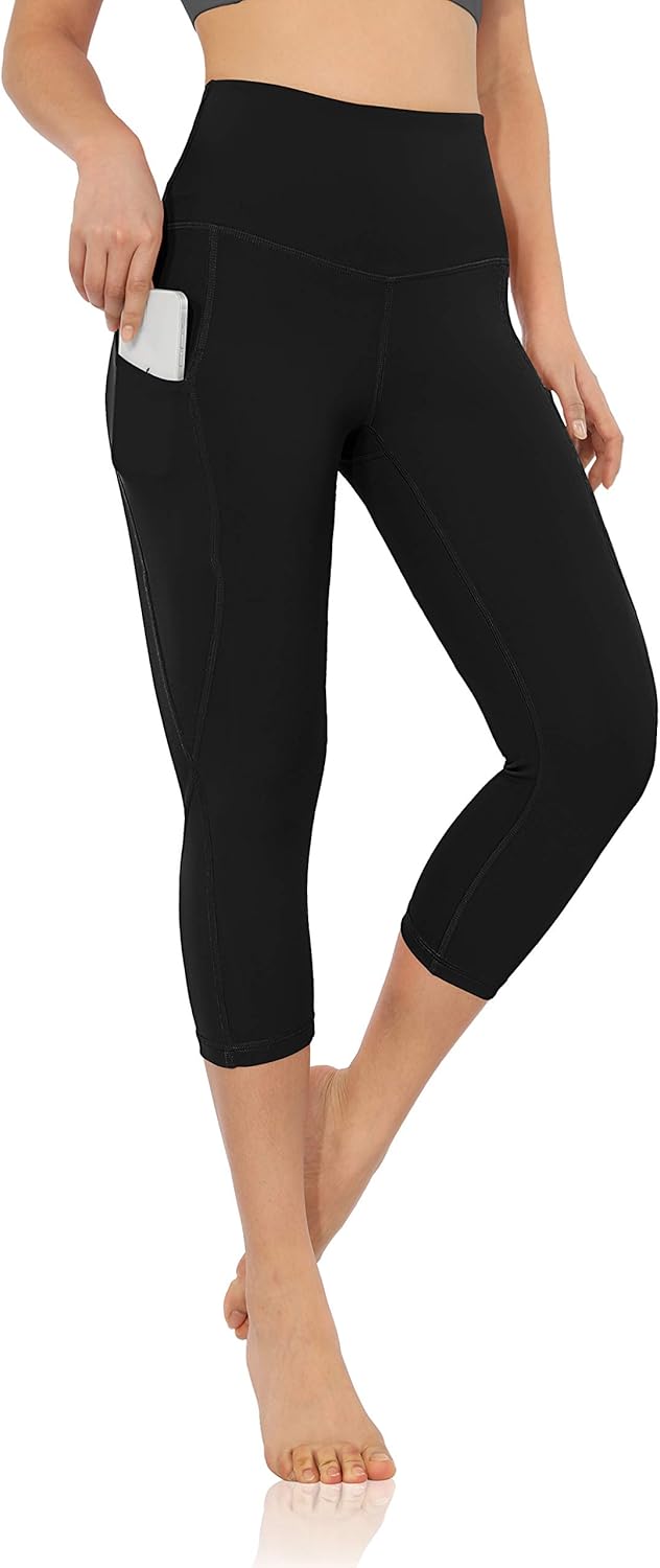 ODODOS Women's High Waist Yoga Capris with Pockets, Workout Sports Running Athletic Capris Leggings with Pocket: Clothing