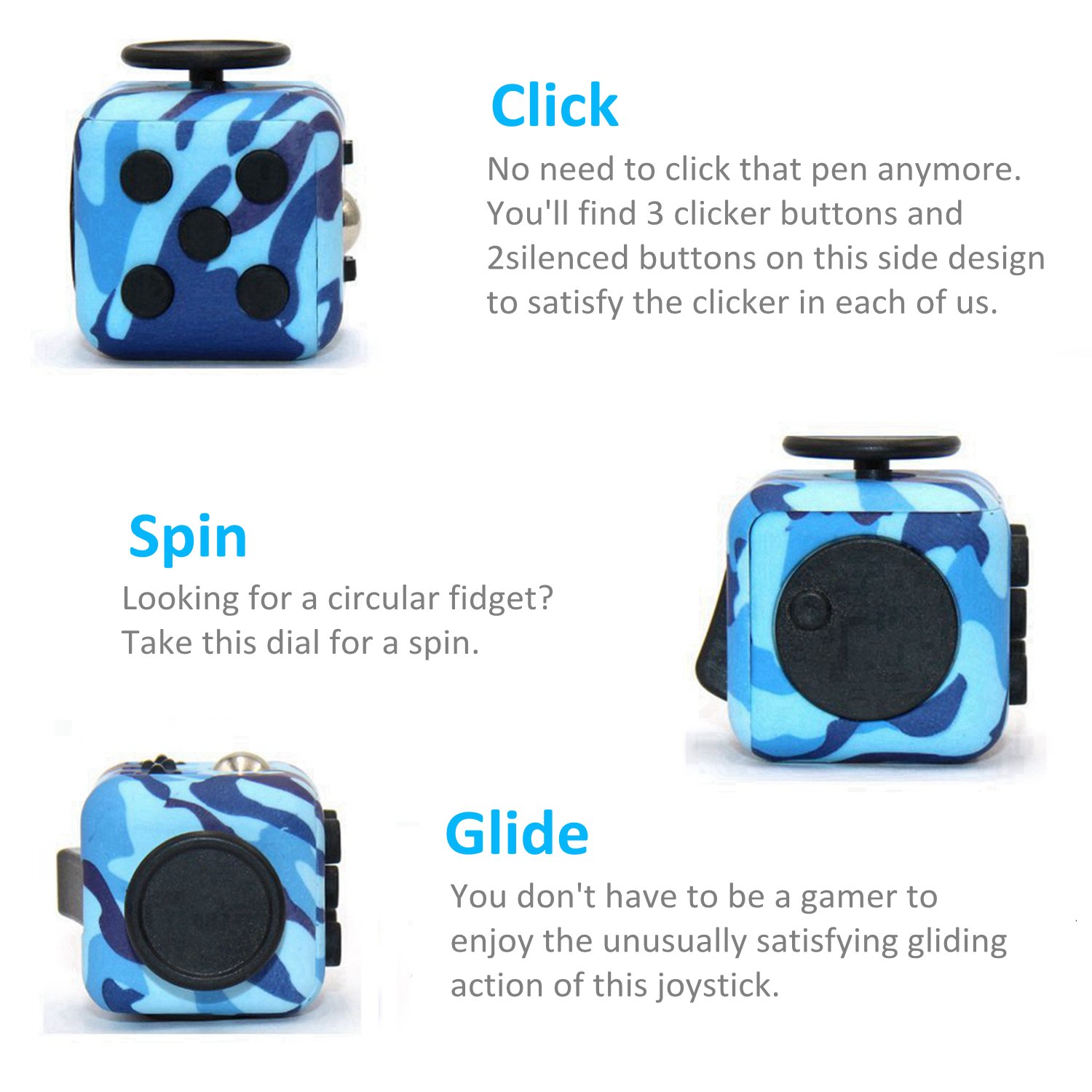 Amteker Fidget Cube Spielzeug Angst Aufmerksamkeit Stress Relief, und brechen nervöse Gewohnheiten und Angst Spielzeug Geschenke für Kinder und Erwachsene (Camo Blau)
