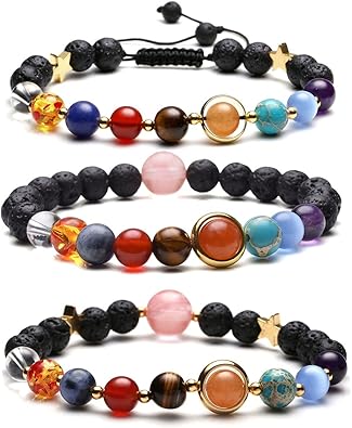 Jovivi Solar System Bracelet Universe Galaxy The Nine Planets Natural Lava Rock Beads Essentional Oil Diffuser Bracelet