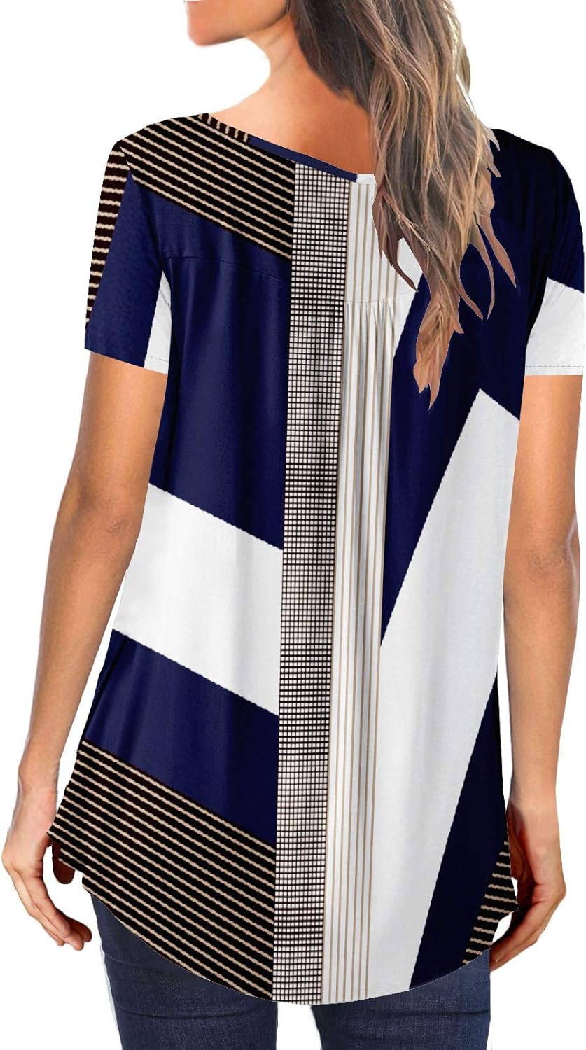 BeadChica Women's Tunic Tops For Leggings Short Sleeve Shirts Botton Up Casual Ruched Blouses Clothing: Clothing
