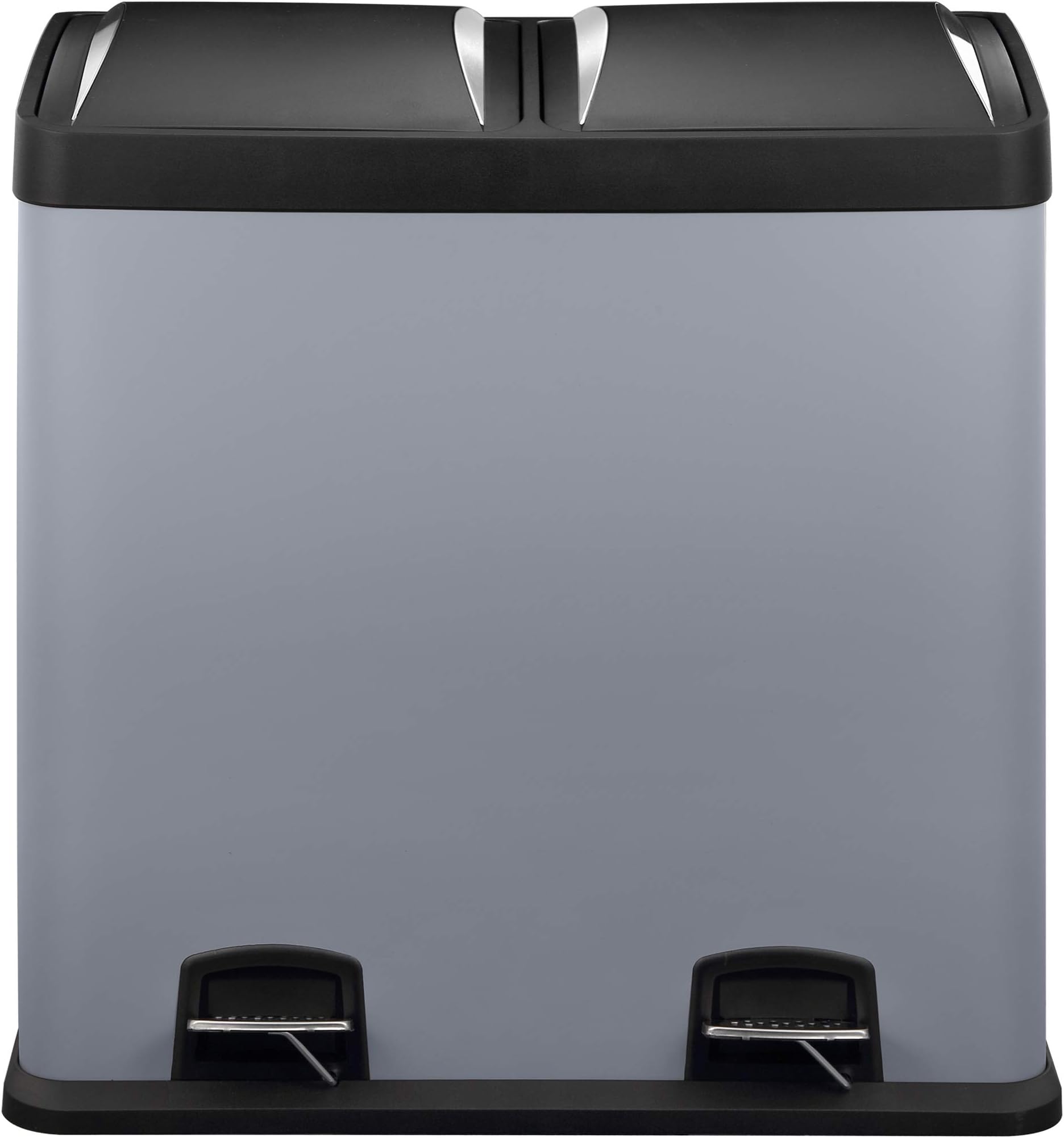 Mari Home - Matt Grey 60 Litre Steel 2 in 1 Waste Separation, Foot Pedal Rubbish Recycle Bin 2 x 30L Recycling Kitchen Waste