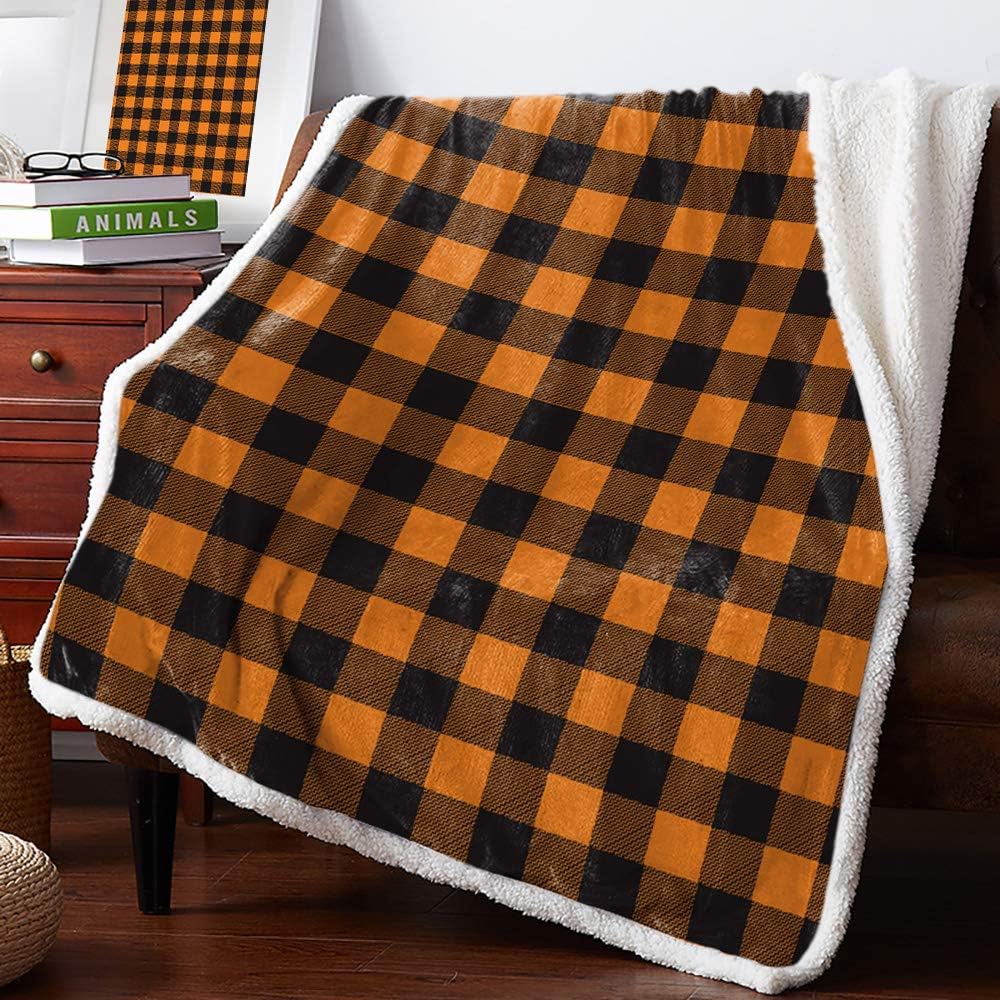 Anzona Reversible Sherpa Fleece Plush Blanket 40'' x 50'', Orange and