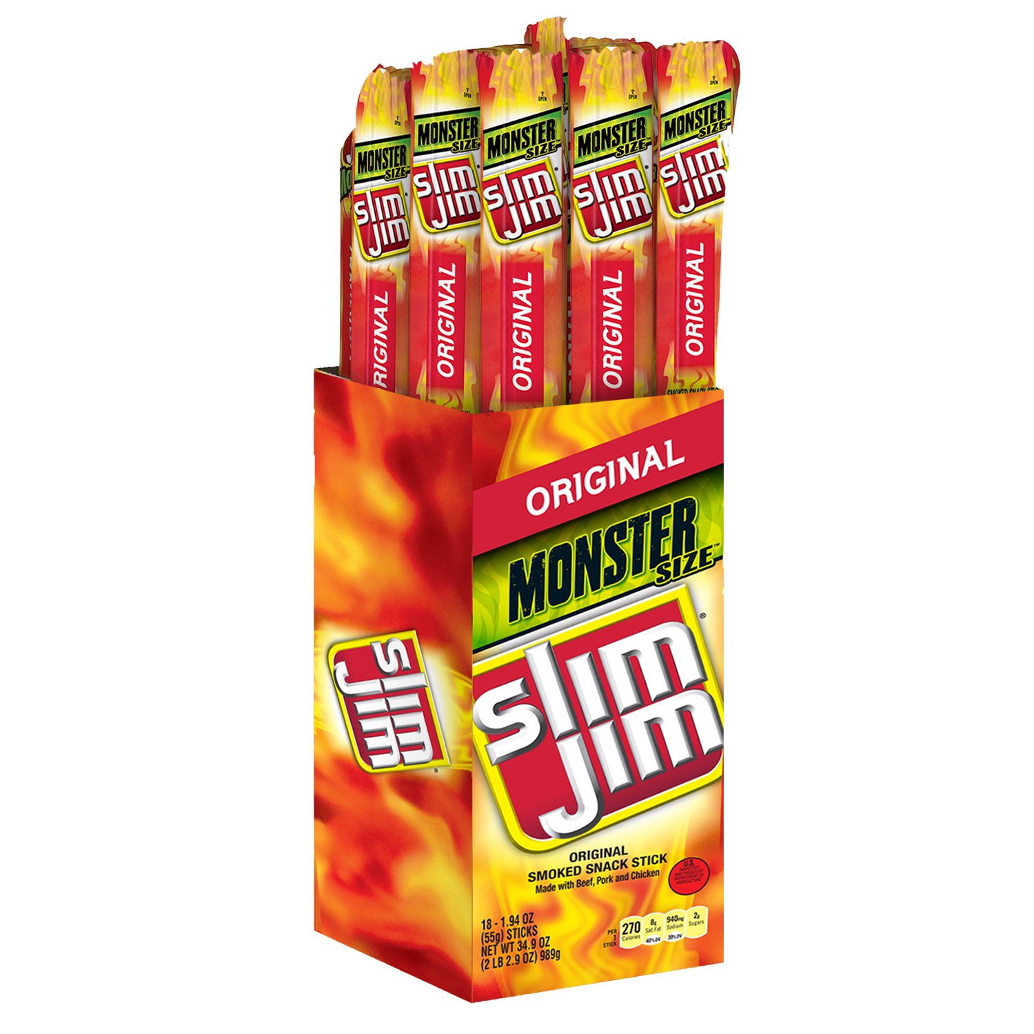 Slim Jim Monster Smoked Meat Stick, Tabasco Flavor, 1.94 Oz