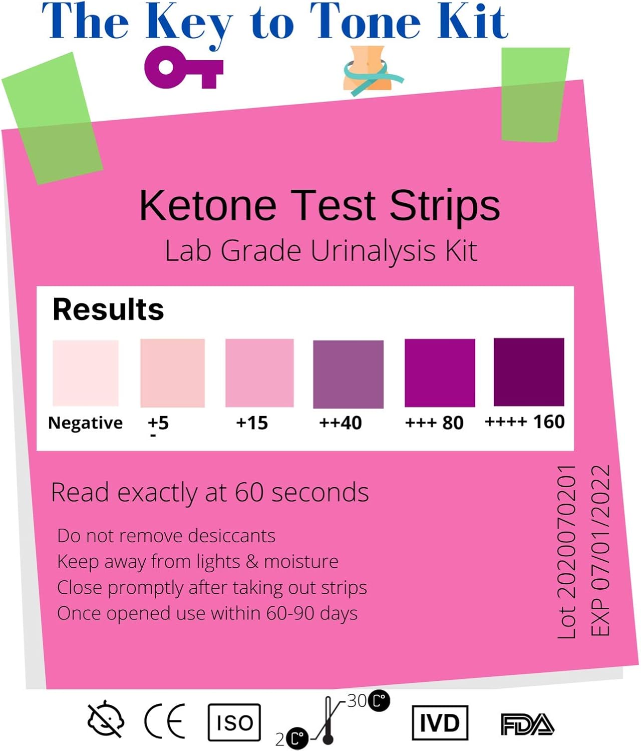 100x Ketone Keto Urine Test Strip Dipsticks to Test for Ketosis in