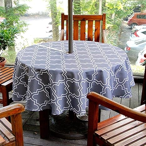 Zipper Floral Tablecloth Waterproof Polyester Fiber Stain Resistant With Parasol Hole Patio Table Cover Dizi248 Round