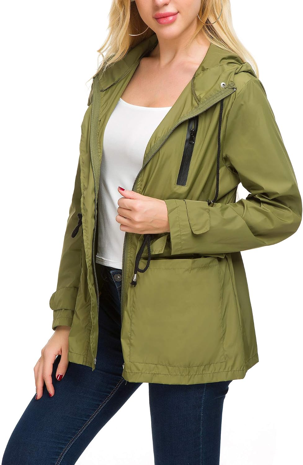 Army Green M AKEWEI Short Rain Jacket 