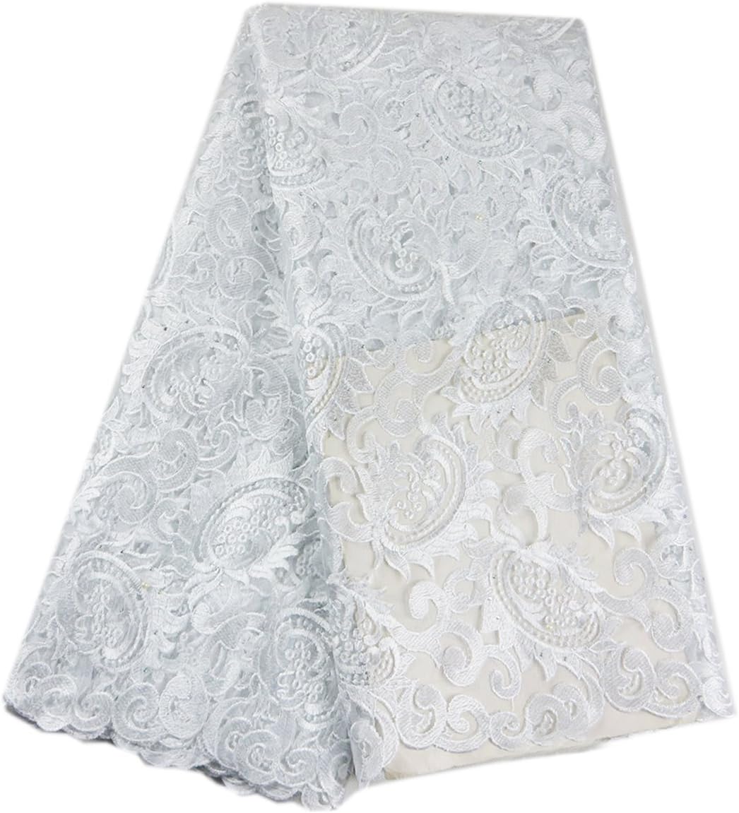 5 Yards Swiss Voile Laces African Lace Fabric Nigerian French lace Fabric High Quality African Tulle Lace Fabric (White)